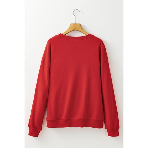 Red HOLLY JOLLY Printing Christmas Pullover Sweatshirt - Picture 7 of 8